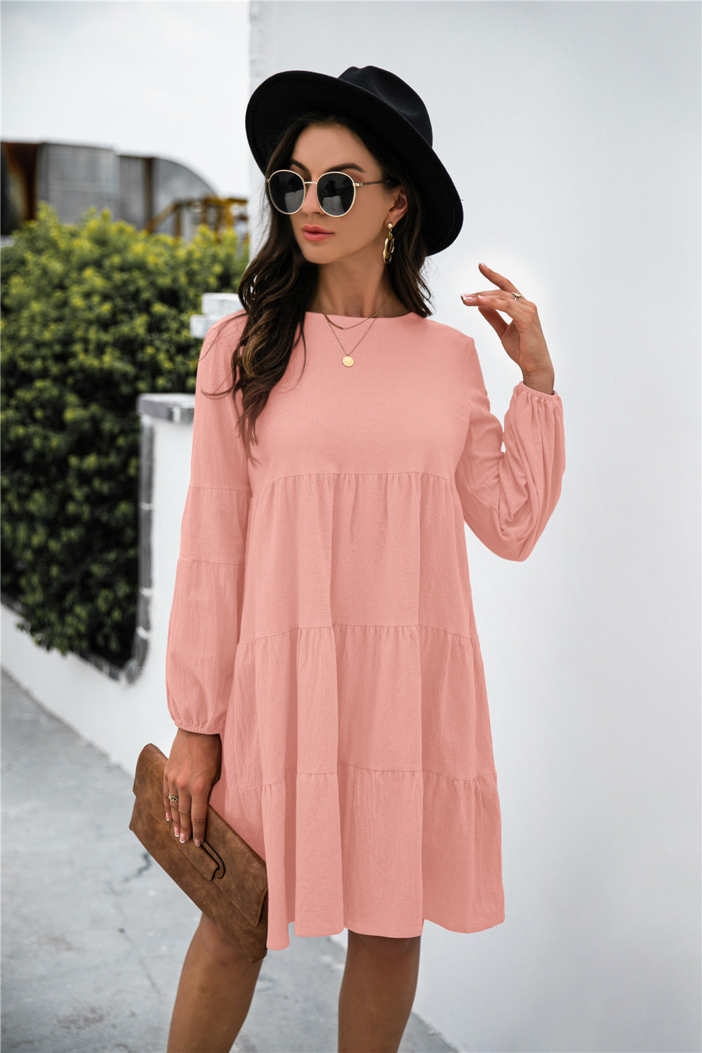 Balloon Sleeve Keyhole Tiered Dress (16)