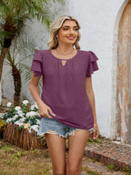 Cutout Round Neck Short Sleeve Blouse (5)