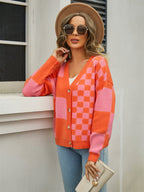 Plaid V-neck Dropped Shoulder Cardigan (14)