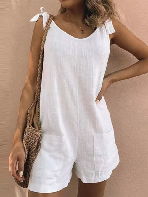 Full Size Tie-shoulder Romper Pockets Plus