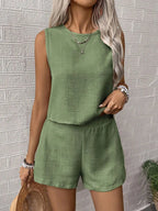Round Neck Sleeveless Top Shorts Set (18)