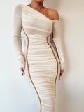 One-shoulder Ruched Bodycon Midi Dress (4)