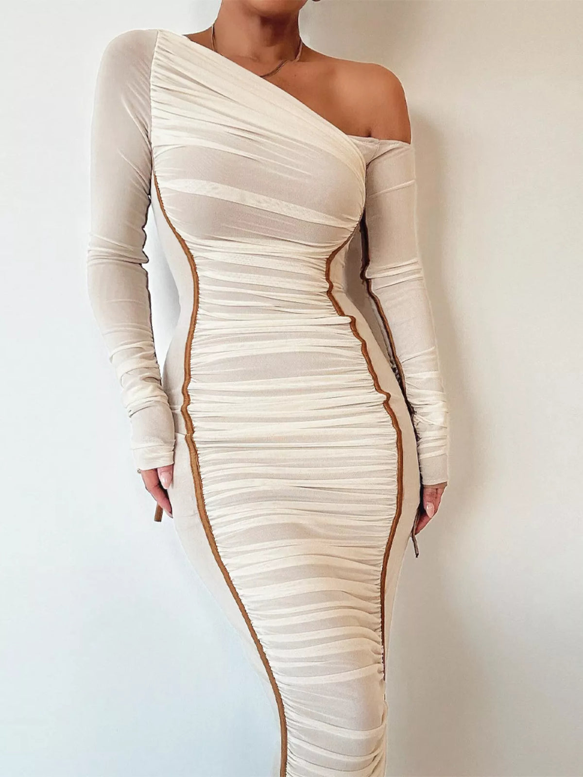 One-shoulder Ruched Bodycon Midi Dress (4)