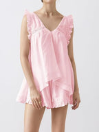 Ruffle Trim V-neck Top Shorts Set (9)