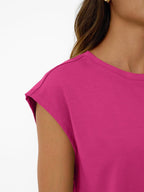 Round Neck Cap Sleeve Top Shorts Set (14)