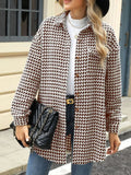 Houndstooth Button Up Long Sleeve Coat (13)