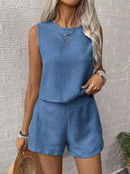 Round Neck Sleeveless Top Shorts Set (14)