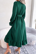 Contrast Belted Flounce Sleeve Dress (6)