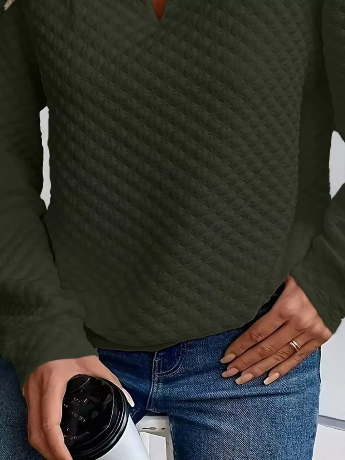 Textured Notched Raglan Sleeve Sweatshirt (22)