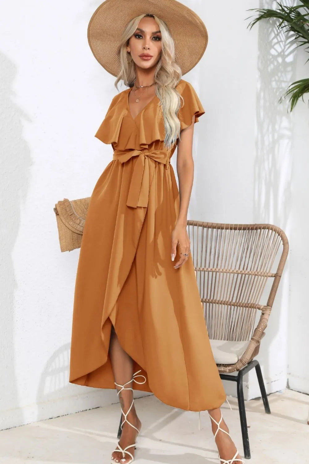 Ruffled Tied V-neck Midi Dress (20)
