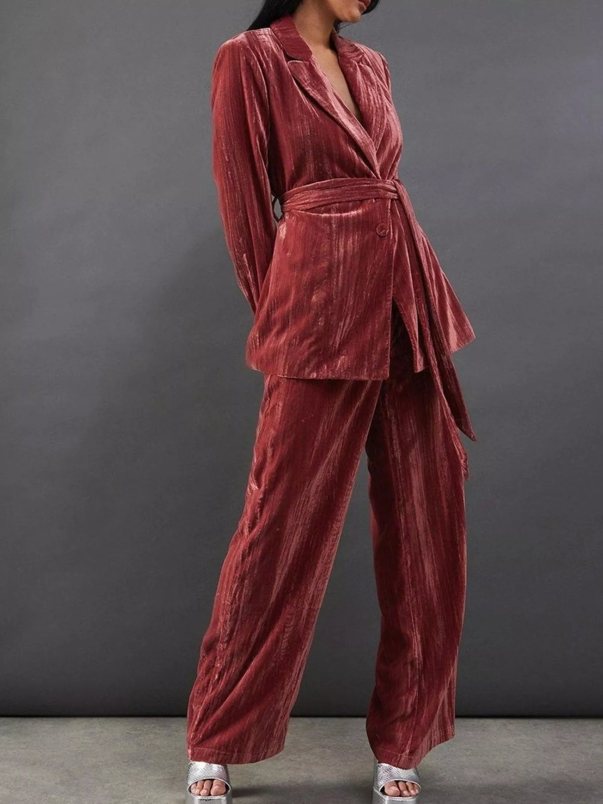 Velvet Lapel Collar Blazer Pants Set (12)