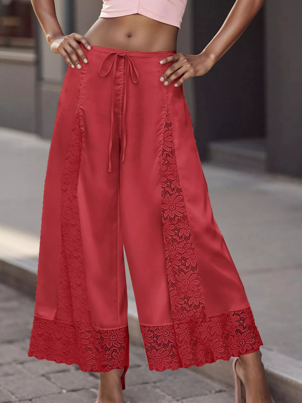 Lace Trim Wide-leg Cropped Pants (24)
