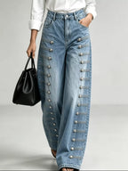 Decorative Button Wide-leg Jeans