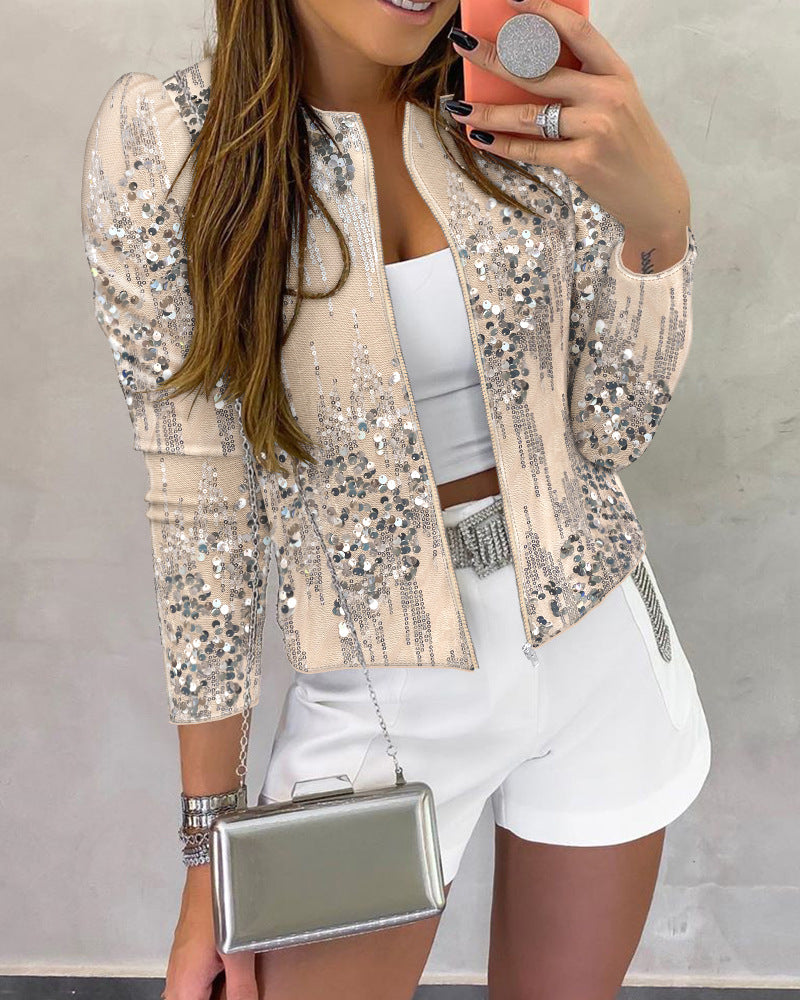 Jacket Sequined variant CJNSWTJK00221-Yellow-M|CJNSWTJK00221-Yellow-S|CJNSWTJK00221-Yellow-L|CJNSWTJK00221-Yellow-XL|CJNSWTJK00221-Yellow-2XL