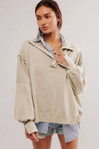 Exposed Seam Side Slit Long Sleeve Sweatshirt (11)