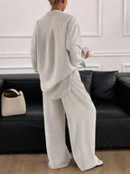 Button-down Shirt Wide-leg Pants Set (5)