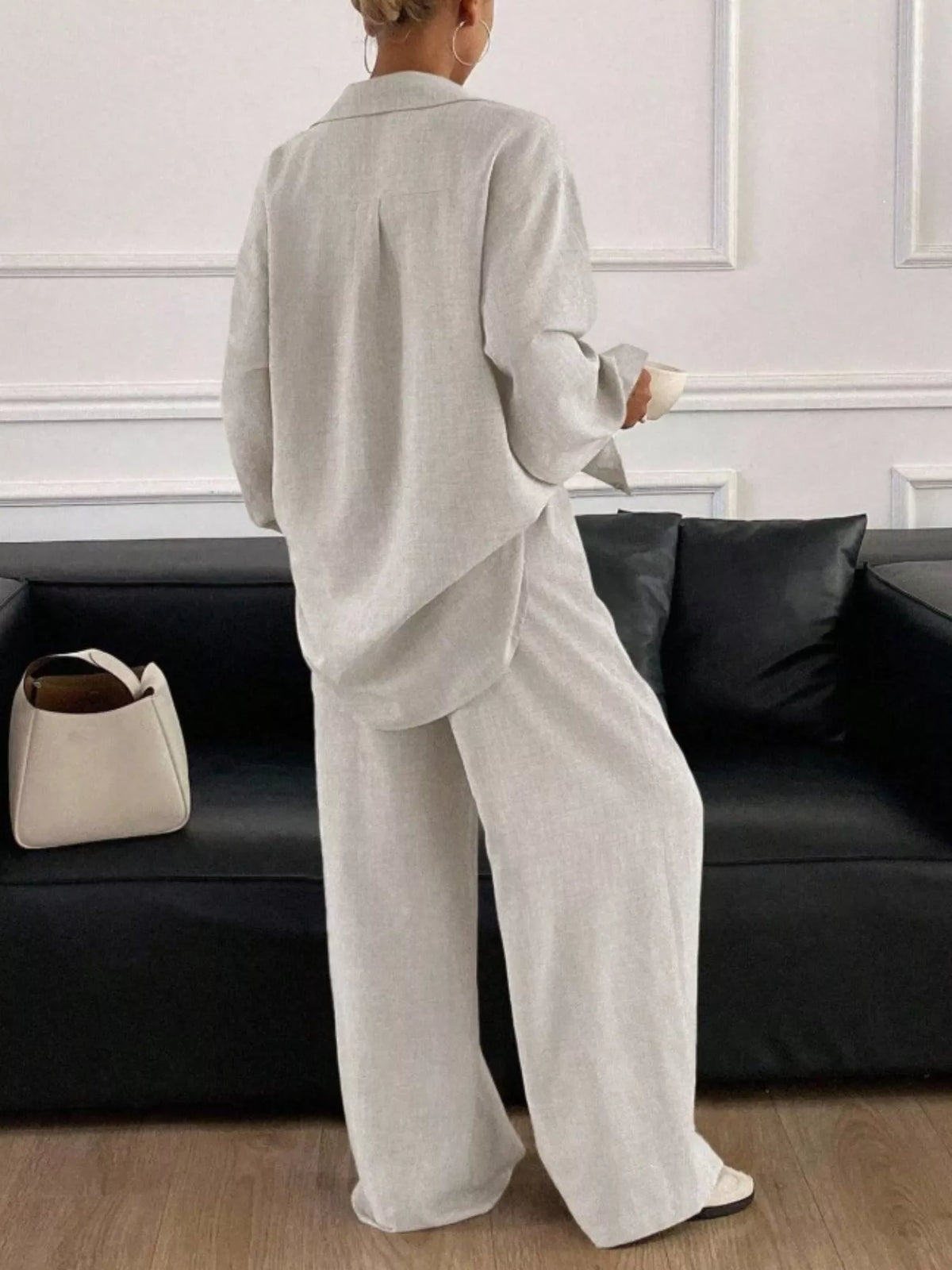 Button-down Shirt Wide-leg Pants Set (5)