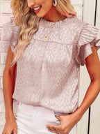 Leopard Frill Mock Neck Ruffled Cap Sleeve Top (14)