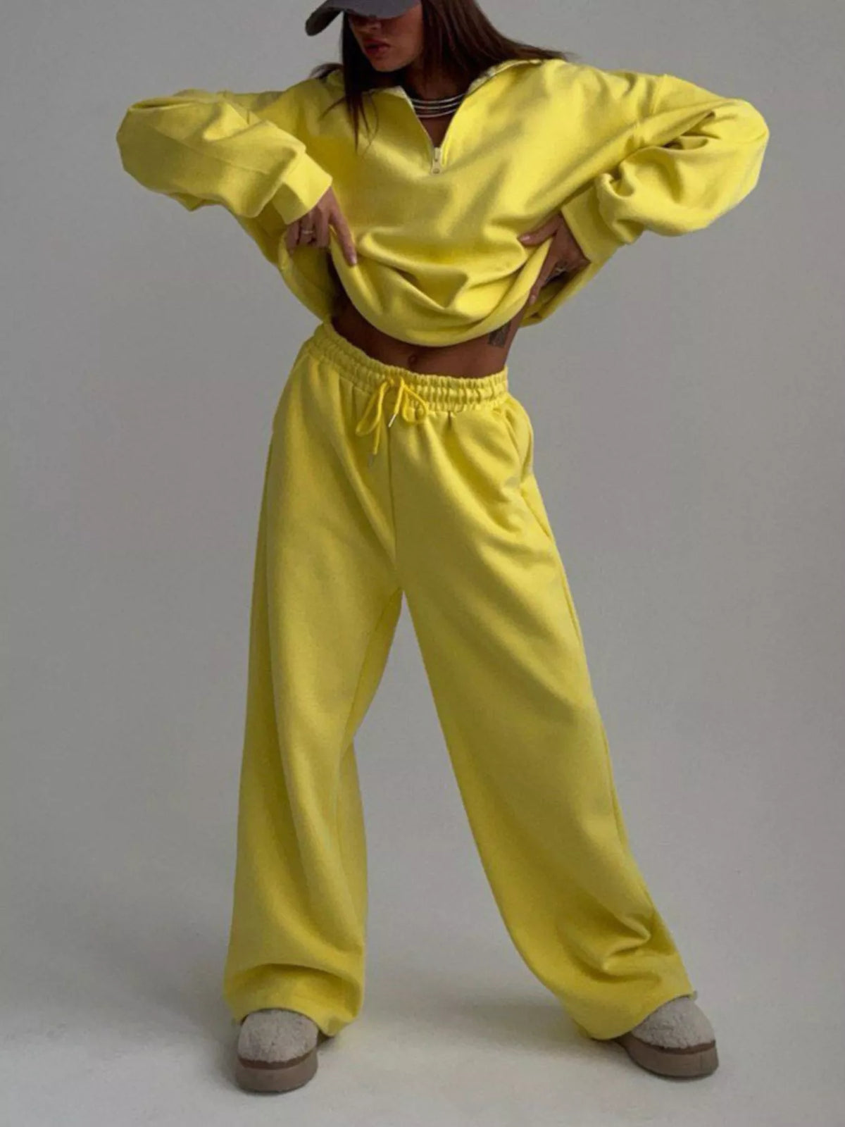 Quarter-zip Top Wide-leg Sweatpants Set (20)