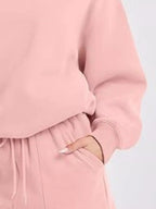 Round Neck Dropped Shoulder Top Drawstring Shorts Set (31)