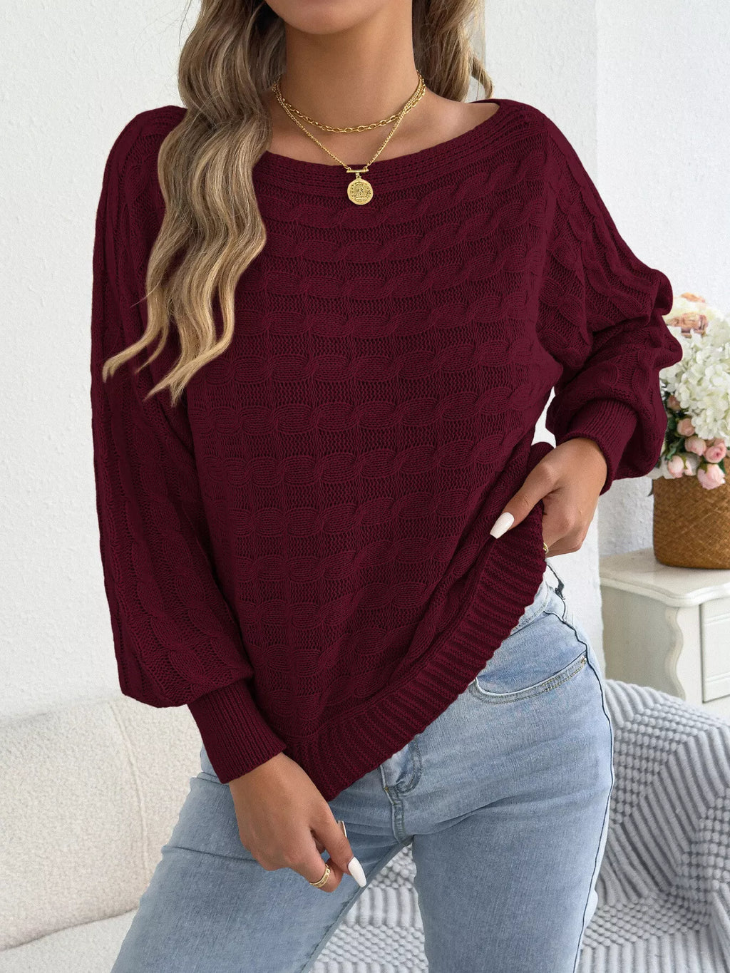 Cable Knit Boat Neck Sweater (19)