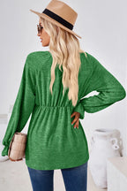 Ruched Round Neck Flounce Sleeve Blouse (16)