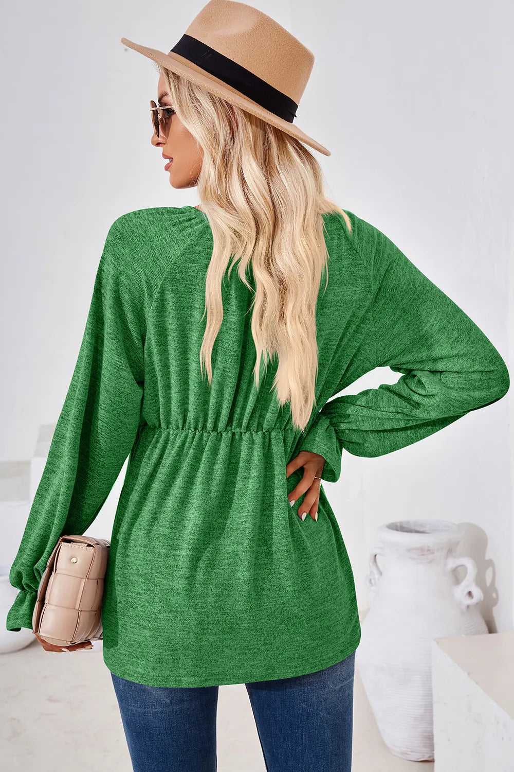 Ruched Round Neck Flounce Sleeve Blouse (16)