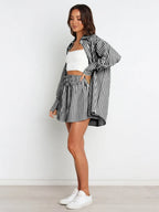 Striped Dropped Shoulder Shirt Shorts Set (4)