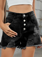 Distressed Raw Hem Denim Shorts (13)