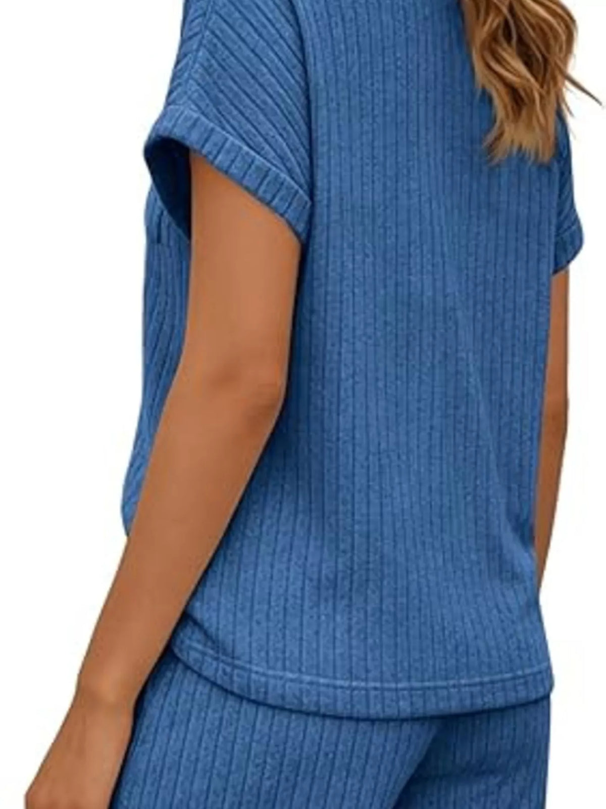 Casual Ribbed Knit Tee Shorts Set (18)