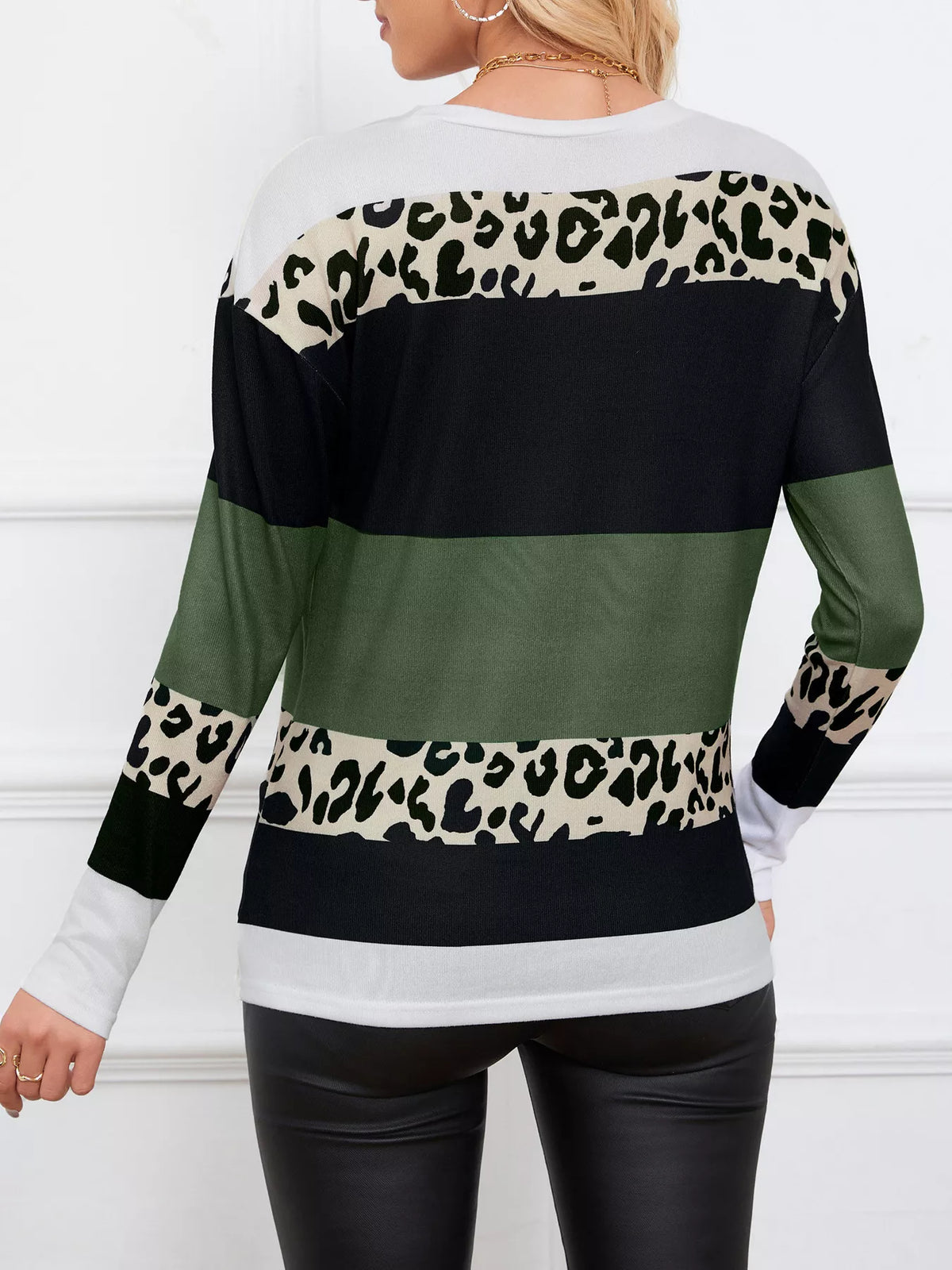 Leopard Block Striped Knit Top (12)