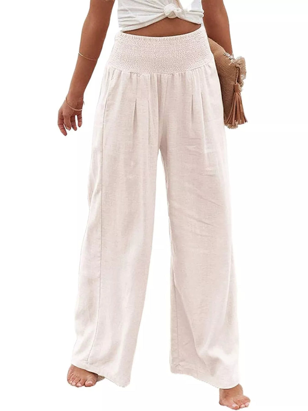 Smocked High Waisted Wide Leg Pants (2)