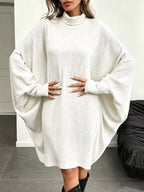 Oversized Batwing Sleeve Ribbed Knit Turtleneck Dress (15)