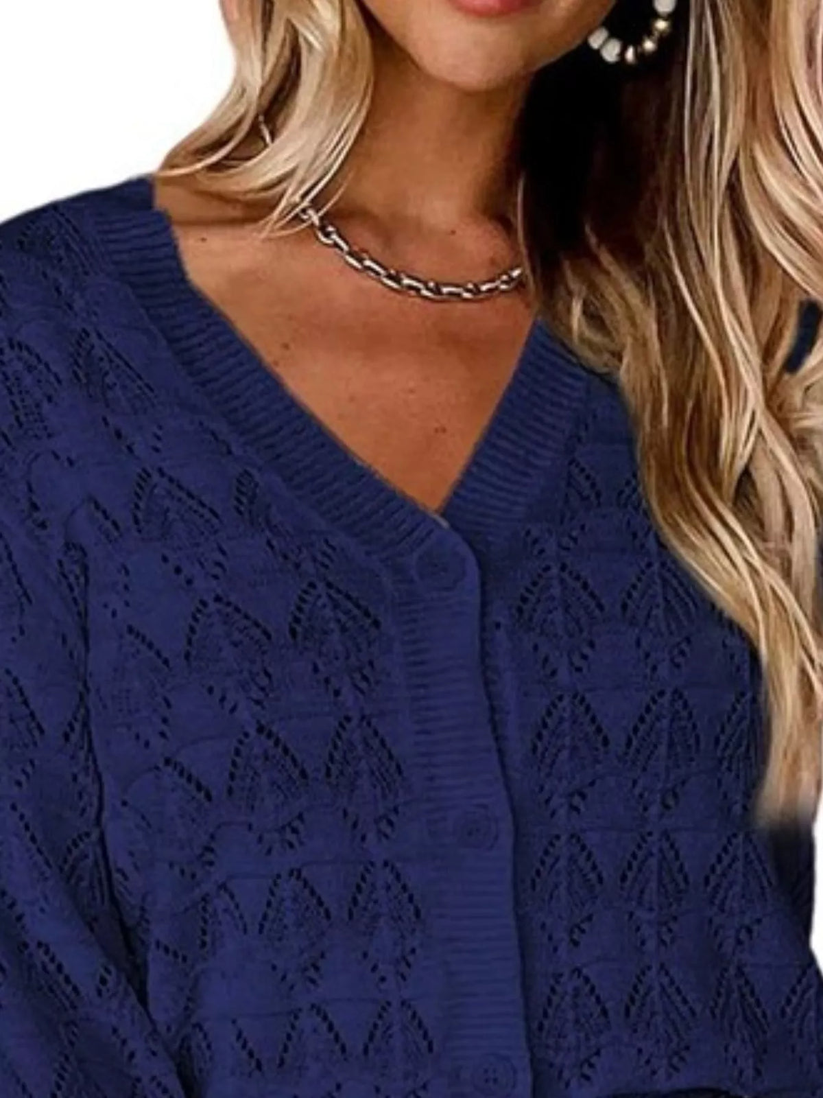 Chic V-neck Openwork Button-down Knit Cardigan (17)