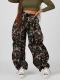 Printed Cargo Pants Drawstring Waist