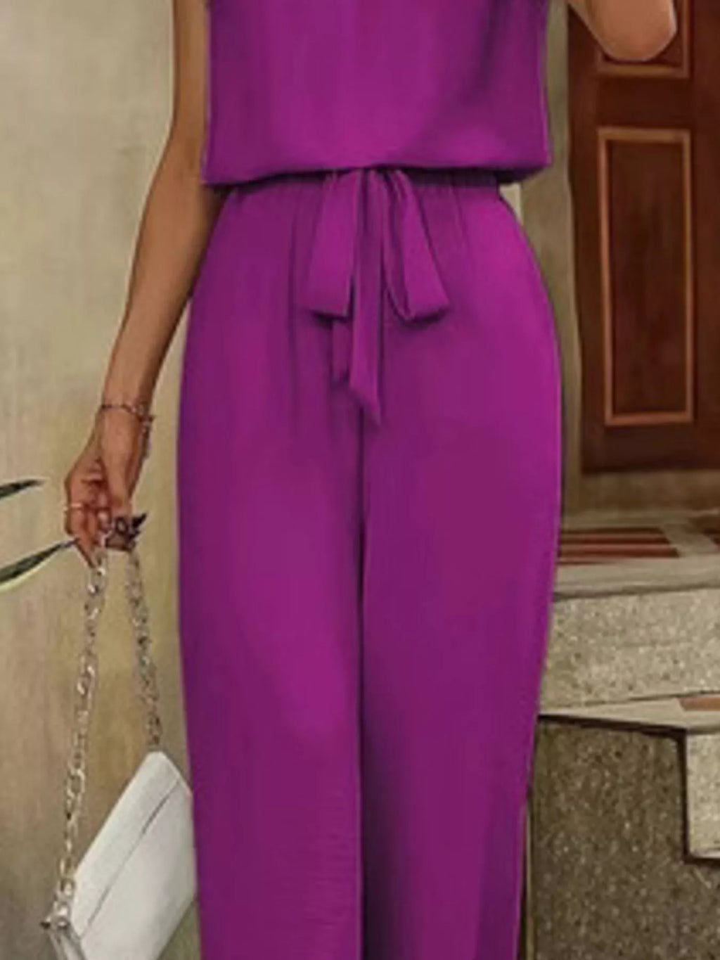 V-neck Sleeveless Tank Wide-leg Pants Set (11)