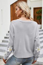 Floral Ribbed Trim Drop Shoulder Cardigan (15)