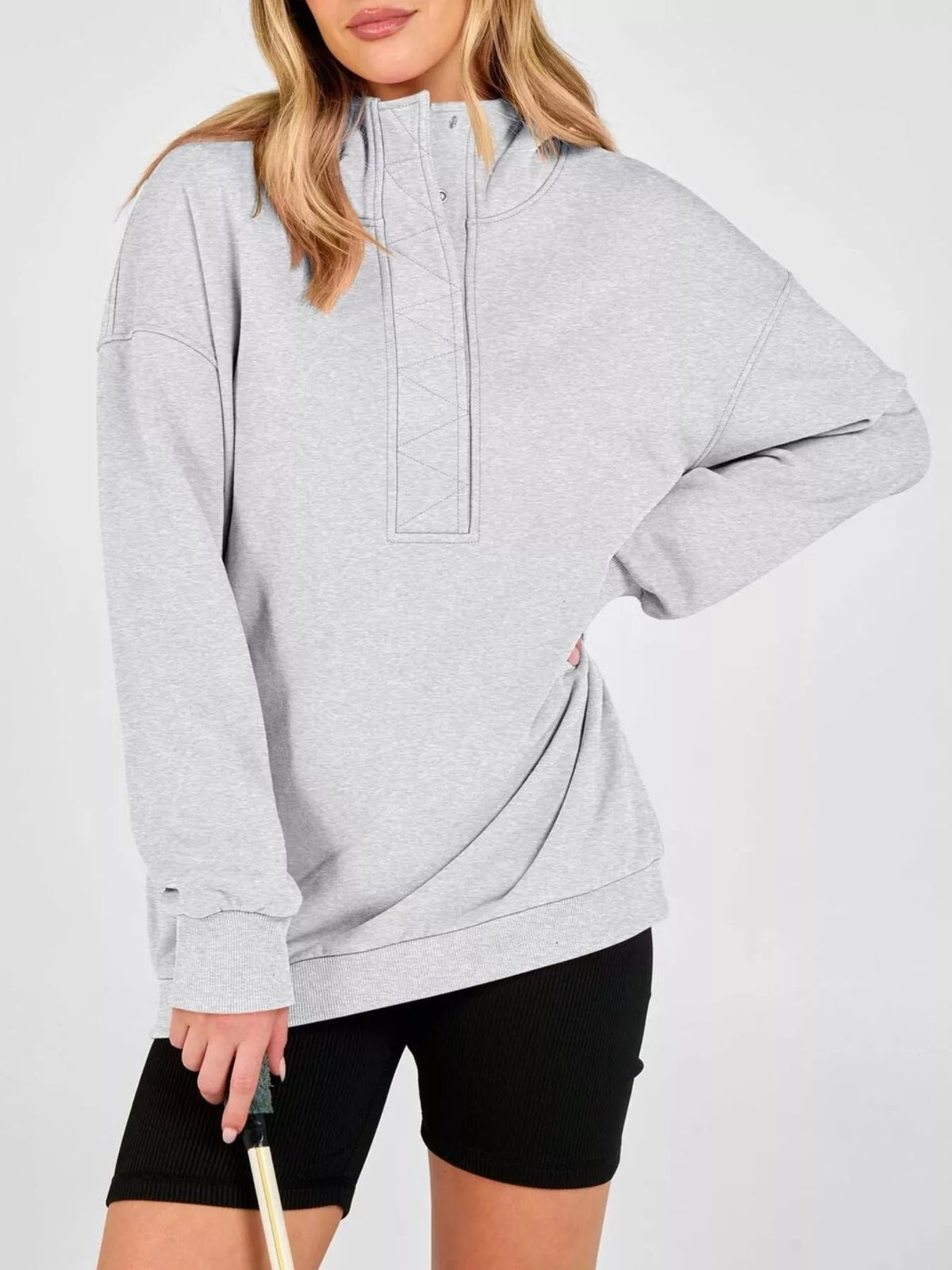 Half Snap Dropped Shoulder Hoodie (2)