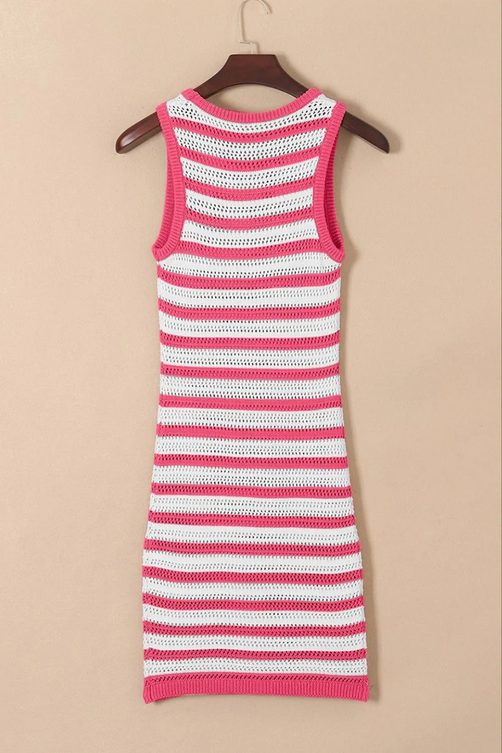Stripe Hollowed Knit Sleeveless Sweater Dress (9)