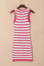 Stripe Hollowed Knit Sleeveless Sweater Dress (9)