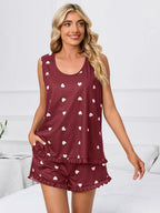 Heart Scoop Neck Tank Shorts Lounge Set (10)
