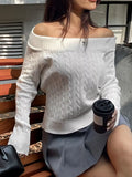 Off-shoulder Cable Knit Sweater