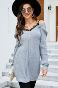 Openwork V-neck Long Sleeve Sweater