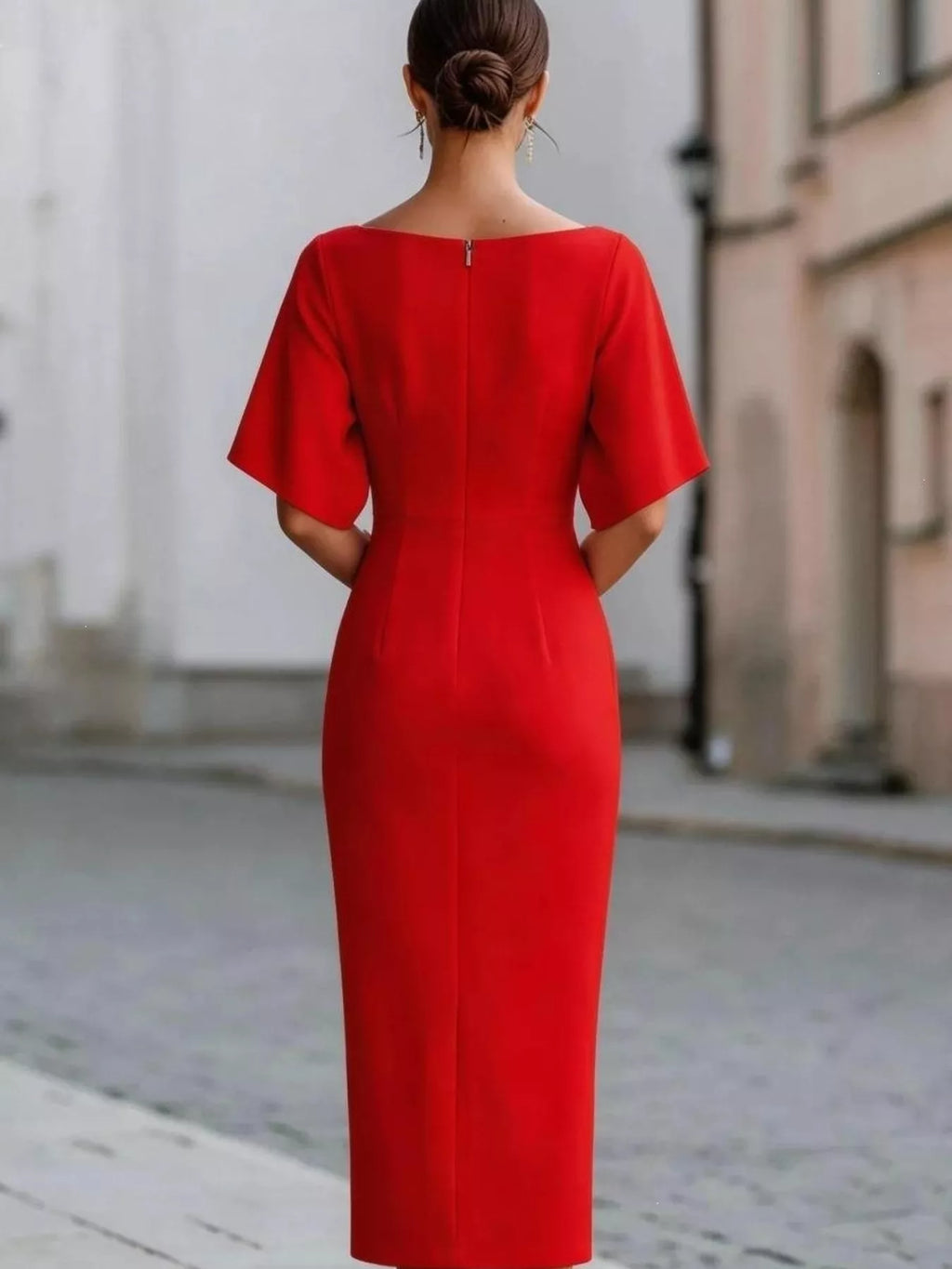 Half Sleeve Boat Neck Midi Dress (9)