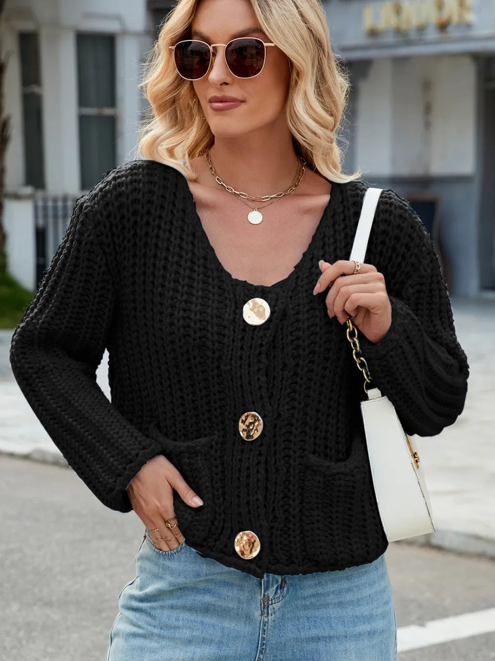 Round Neck Button Up Cardigan Pockets (15)