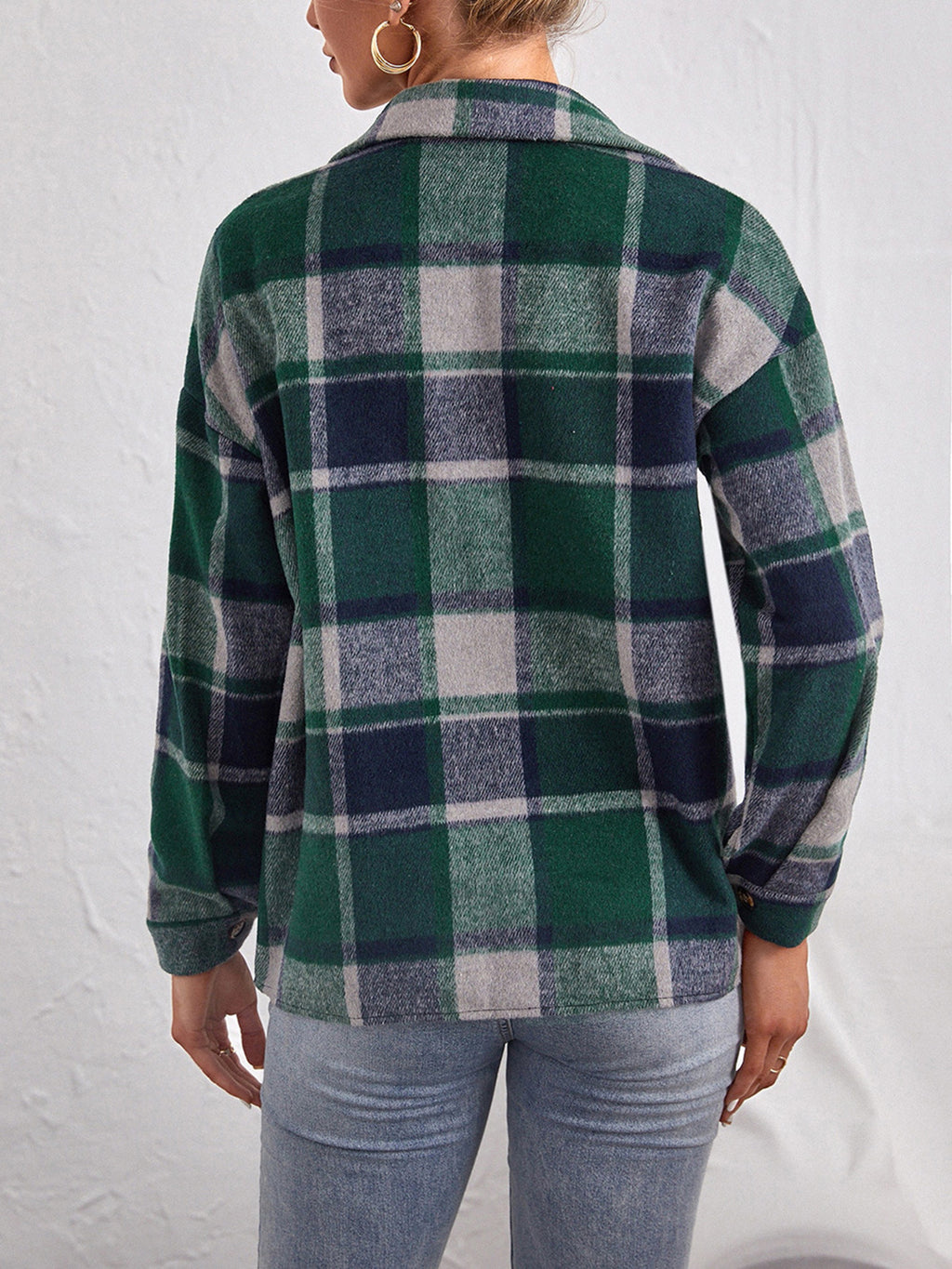 Plaid Collared Neck Button Down Jacket (9)