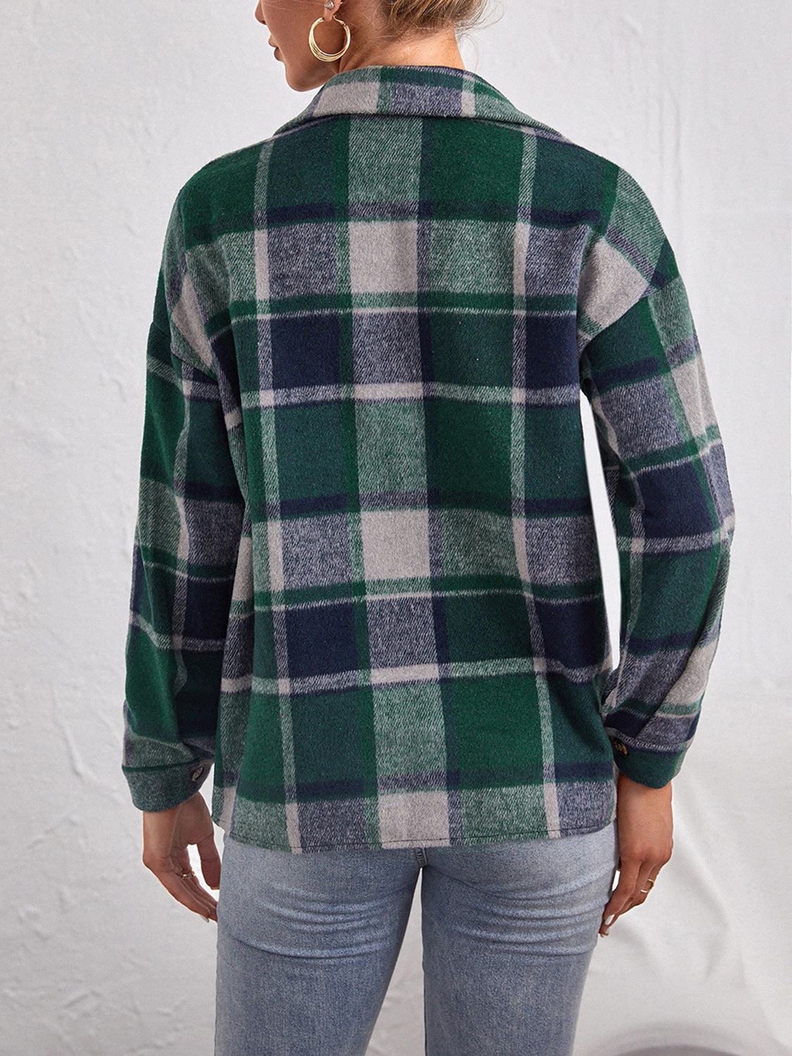 Plaid Collared Neck Button Down Jacket (9)