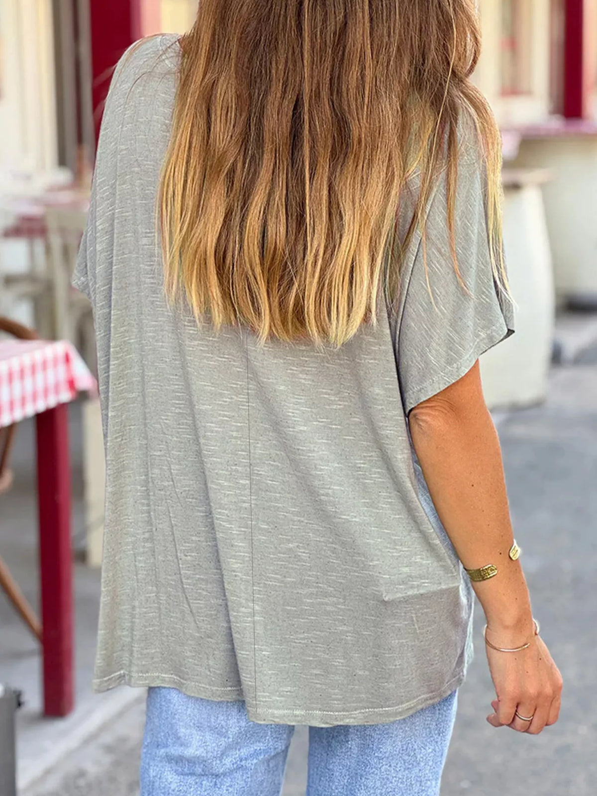 Casual V-neck Relaxed Fit T-shirt (10)