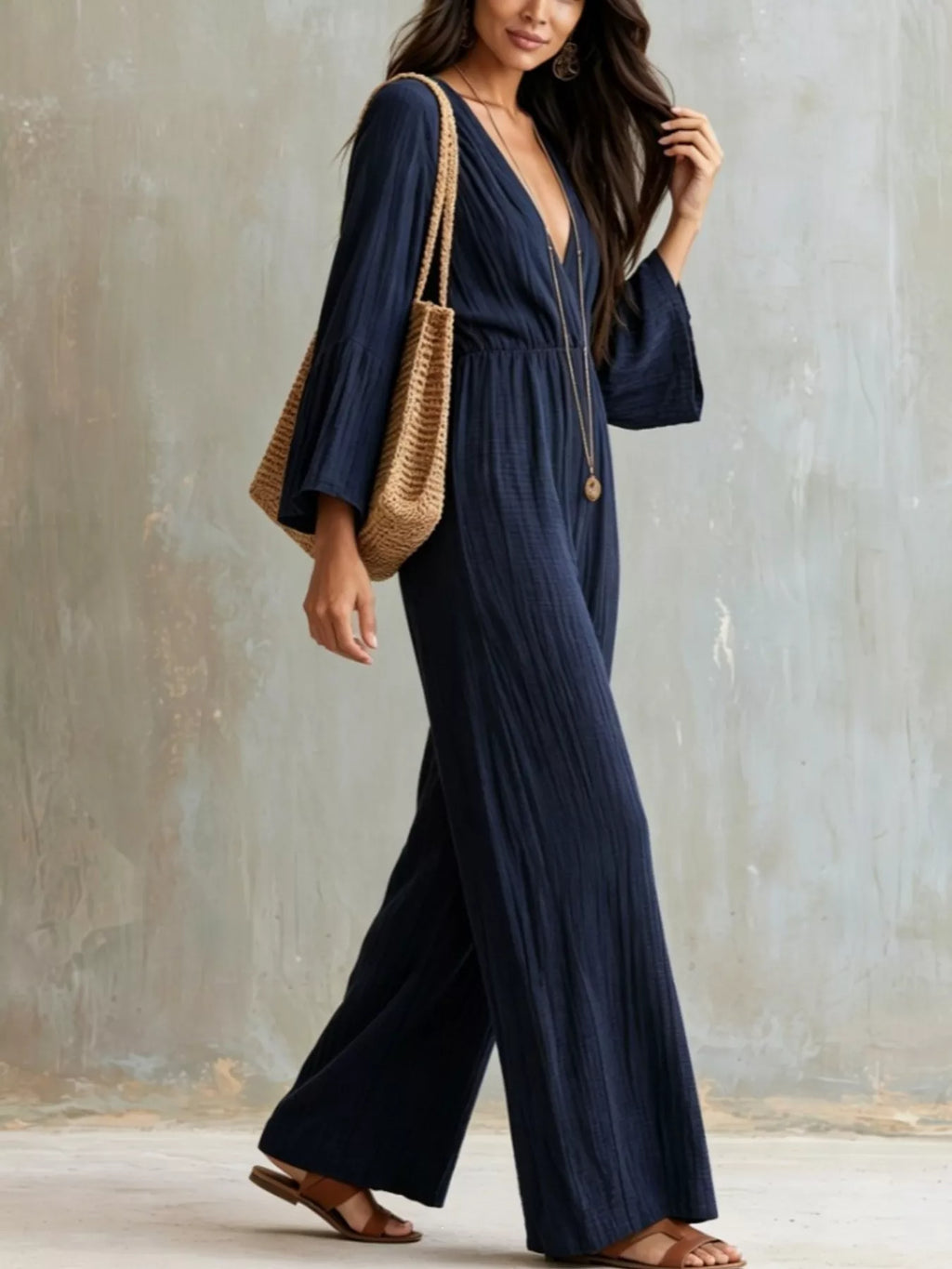 Textured Flare Sleeve Jumpsuit (2)