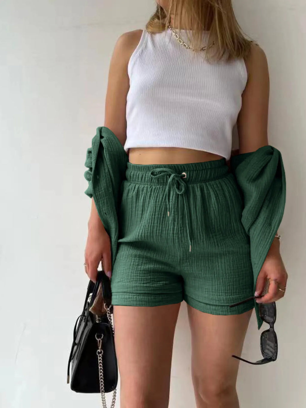 Button Up Shirt Shorts Set (32)